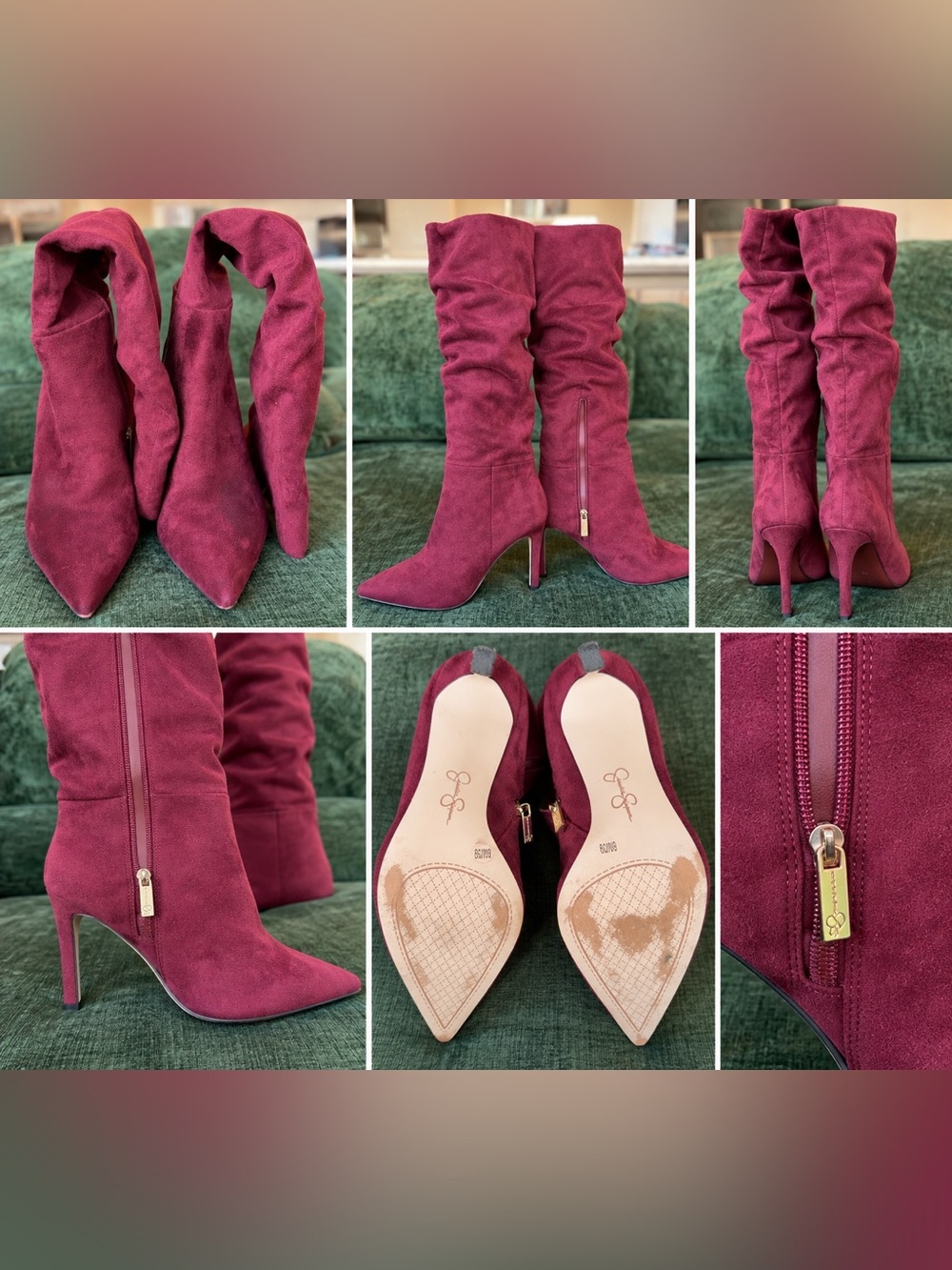 Jessica Simpson Burgundy Suede Slouchy Pointed-Toe Stiletto Knee Boots